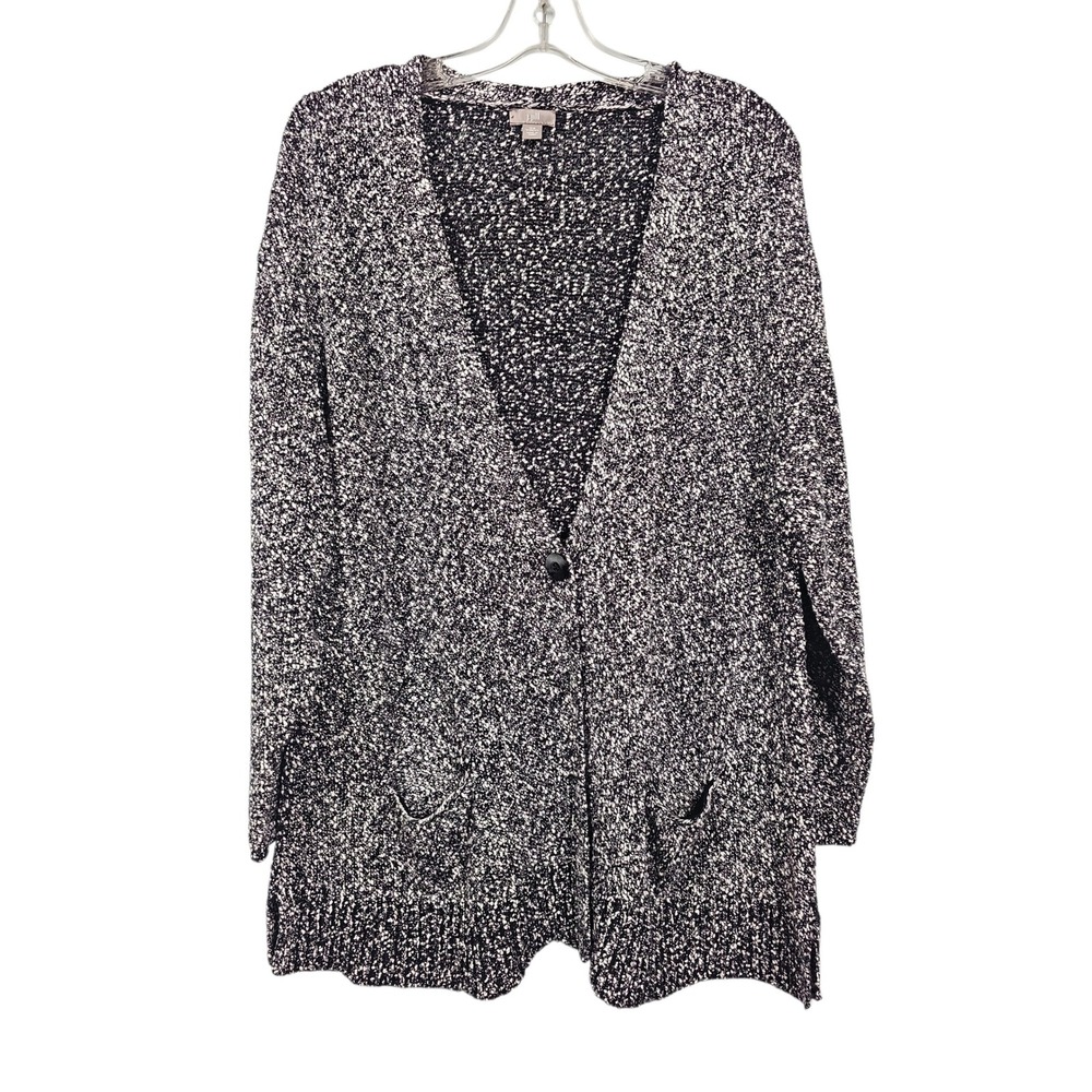 J. Jill Cardigan Sweater Marled Knit Cotton Black White Womens 2X